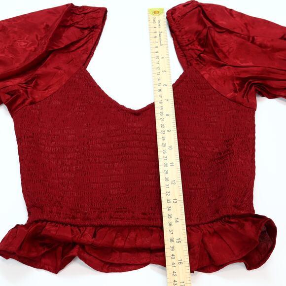 Band Of The Free Ruffle Smocked Crop Top XS Floral Red Puff Sleeve Boho Festival - Picture 6 of 11